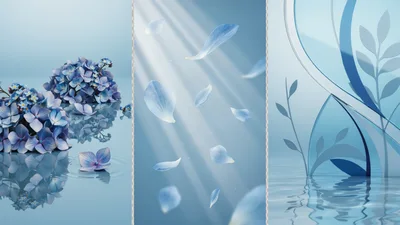 Abstract Blue Floral Composition With Water Reflections