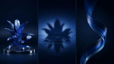 Abstract Blue Botanical And Water Ripple Composition
