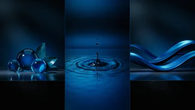 Abstract Blue Composition With Spheres Water Drops And Waves
