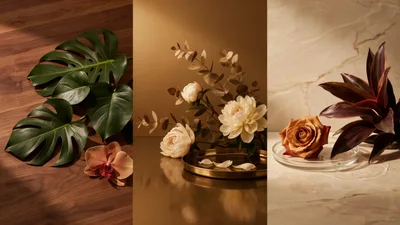 Triptych Of Elegant Floral Still Life Compositions