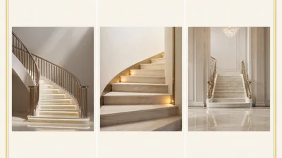 Luxury Marble Staircases With Elegant Gold Railings