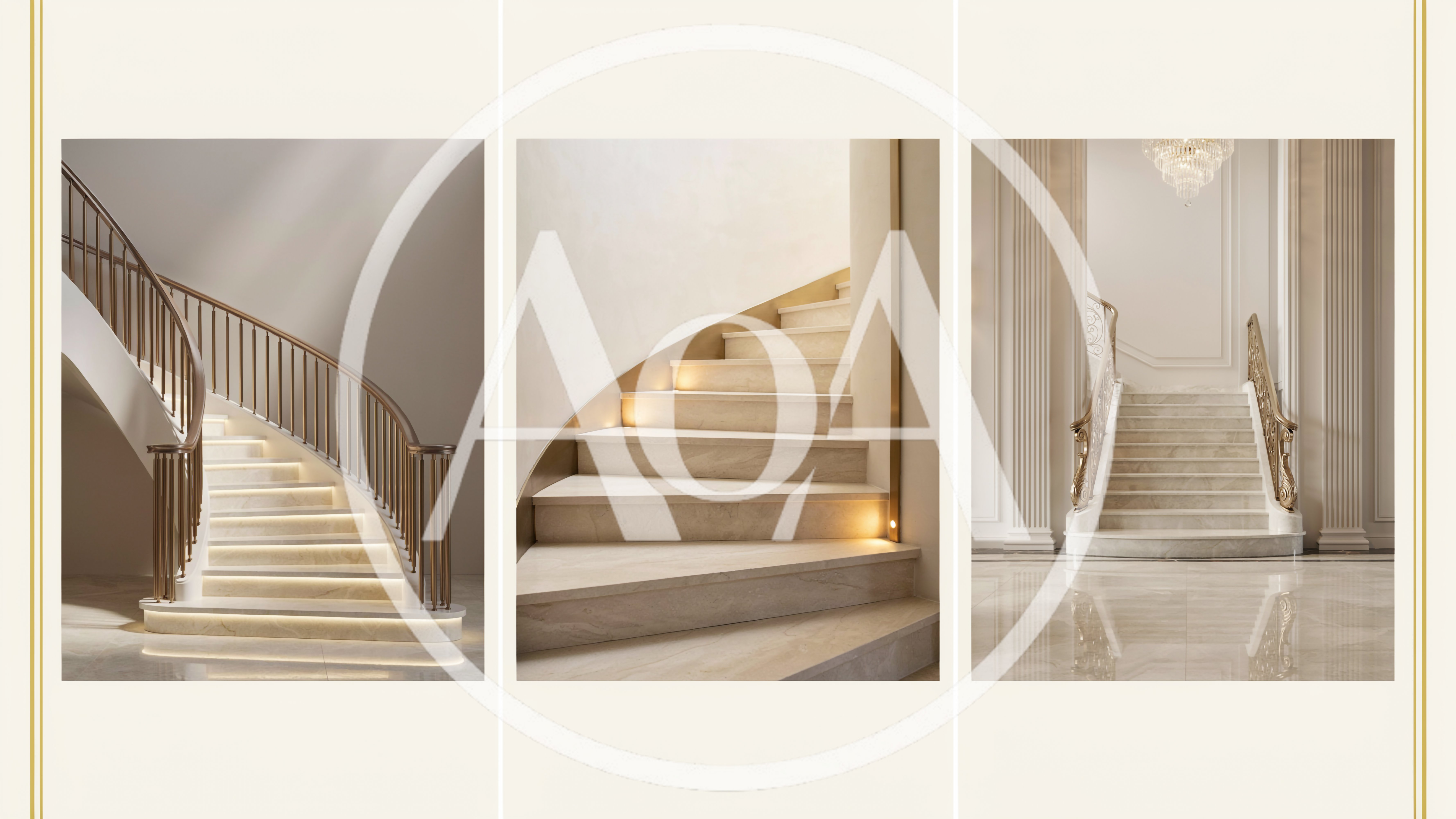 Luxury Marble Staircases With Elegant Gold Railings