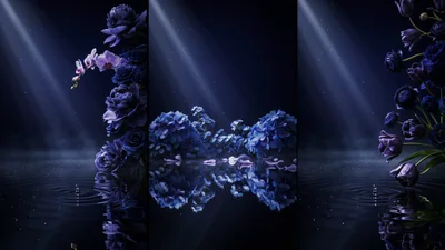 Dark Blue Floral Arrangement With Water Reflections