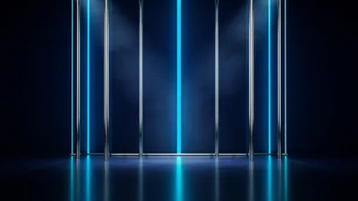 Modern Abstract Stage With Neon Blue Vertical Lights