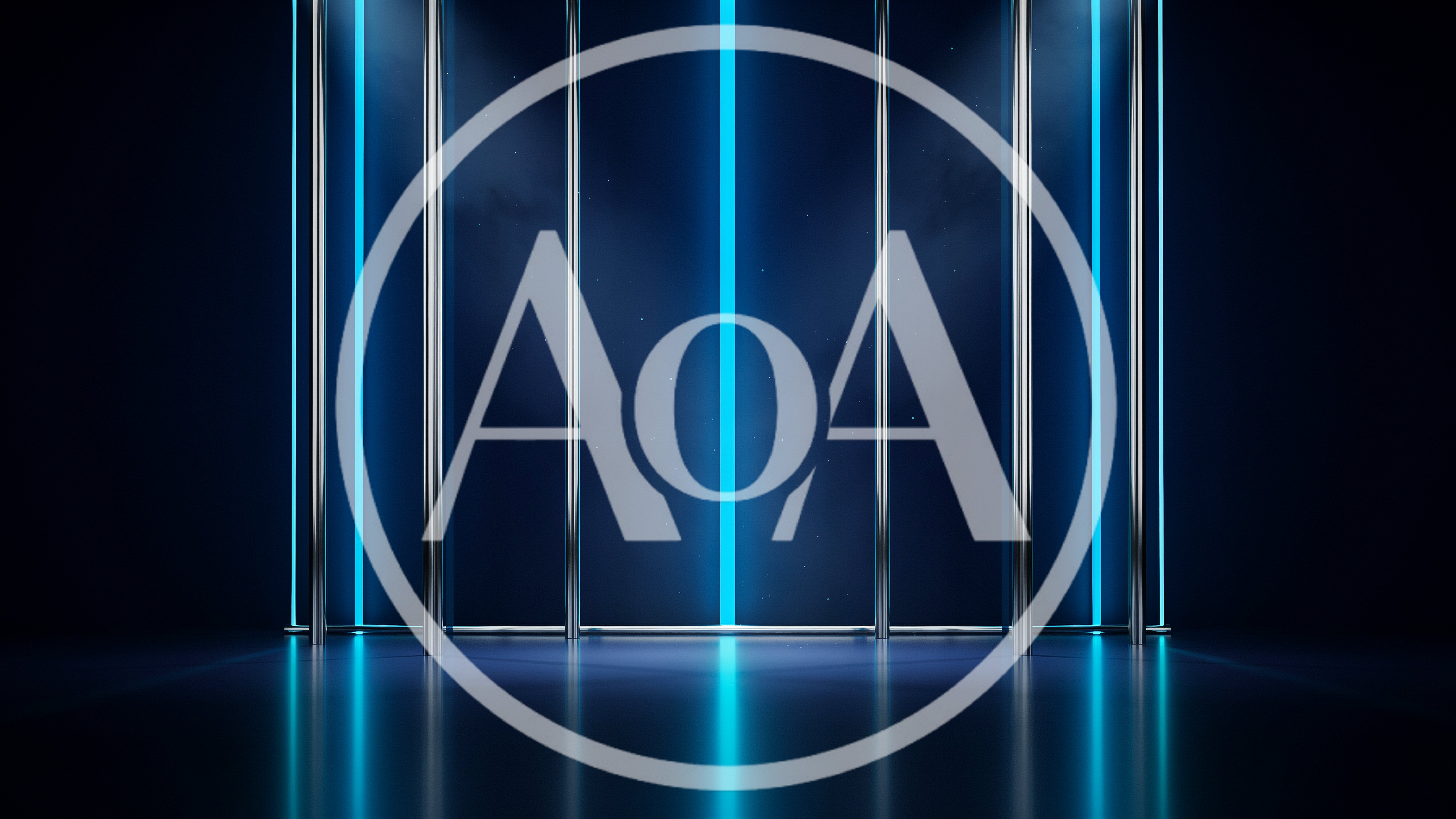 Modern Abstract Stage With Neon Blue Vertical Lights