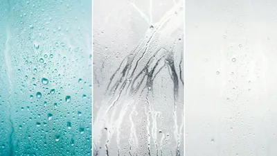 Three Panels Of Water Droplets On Glass