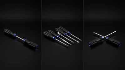 Professional Screwdriver Set on Black Background