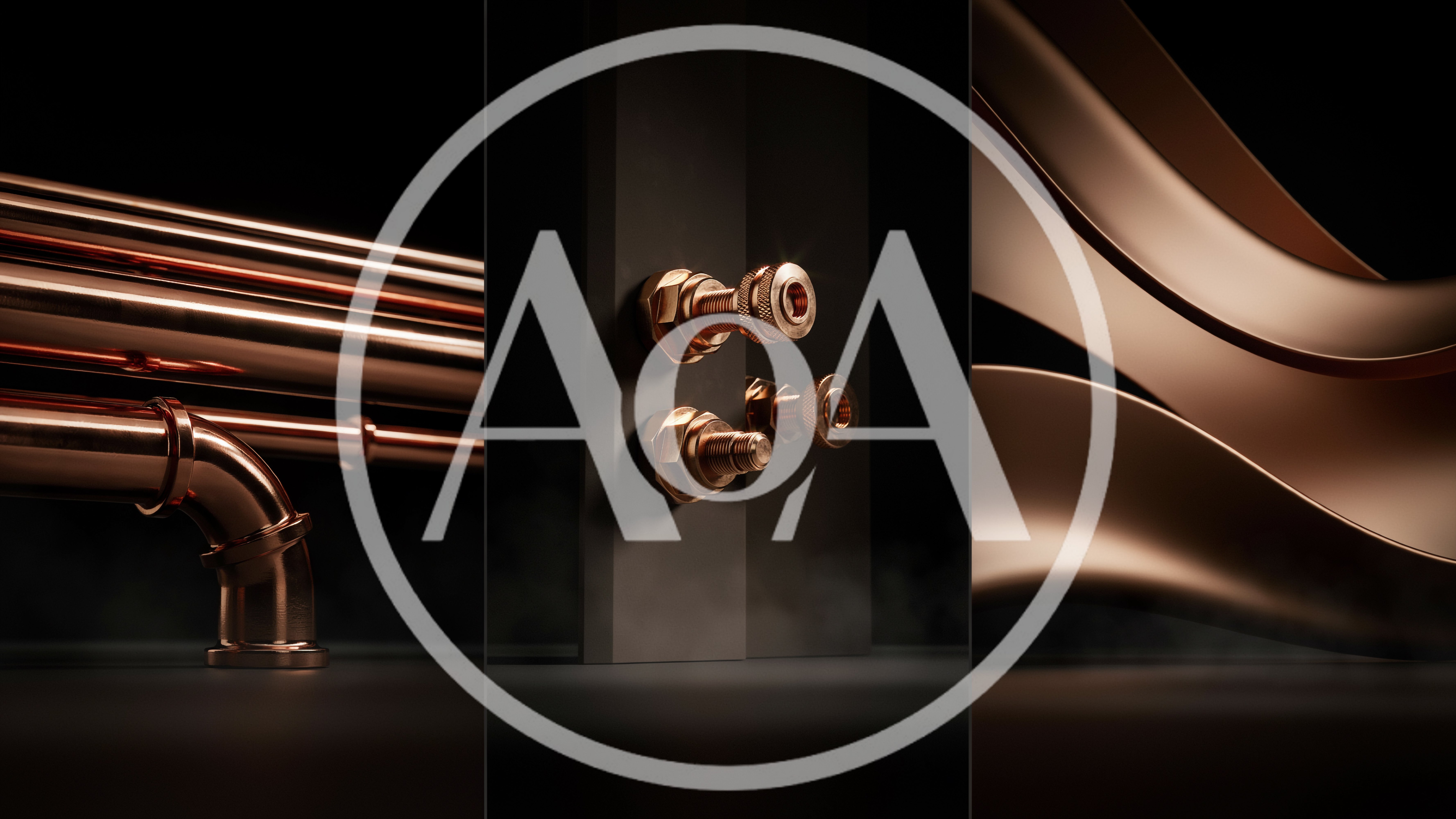 Abstract Copper Industrial Components And Metallic Curves