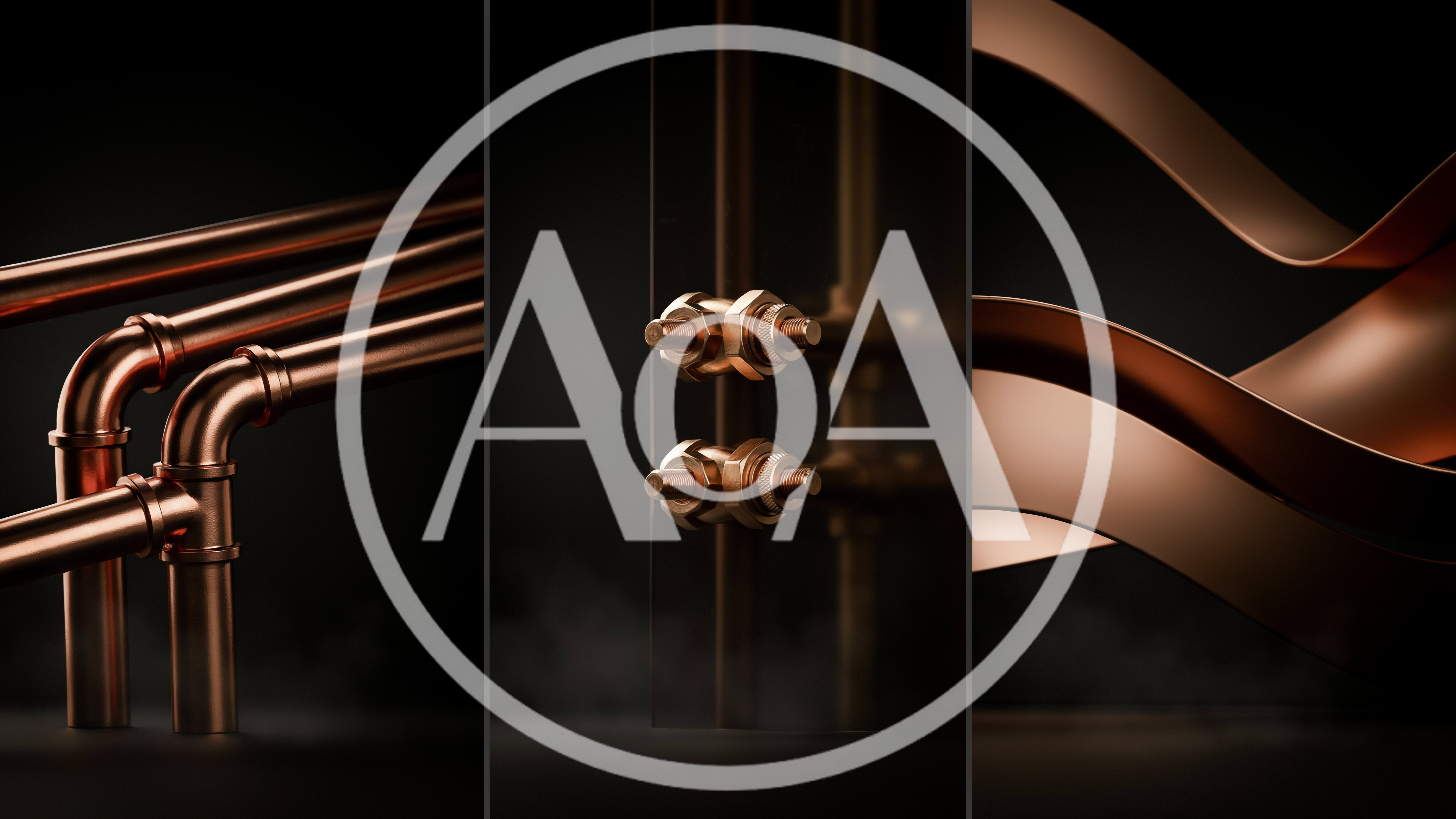 Abstract Copper Industrial Elements In Three Panel Composition