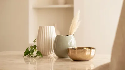 Minimalist Home Decor With Vases And Brass Bowl