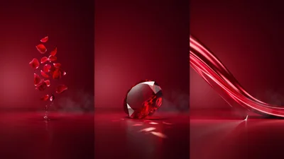 Abstract Red Luxury Composition With Gemstone And Petals