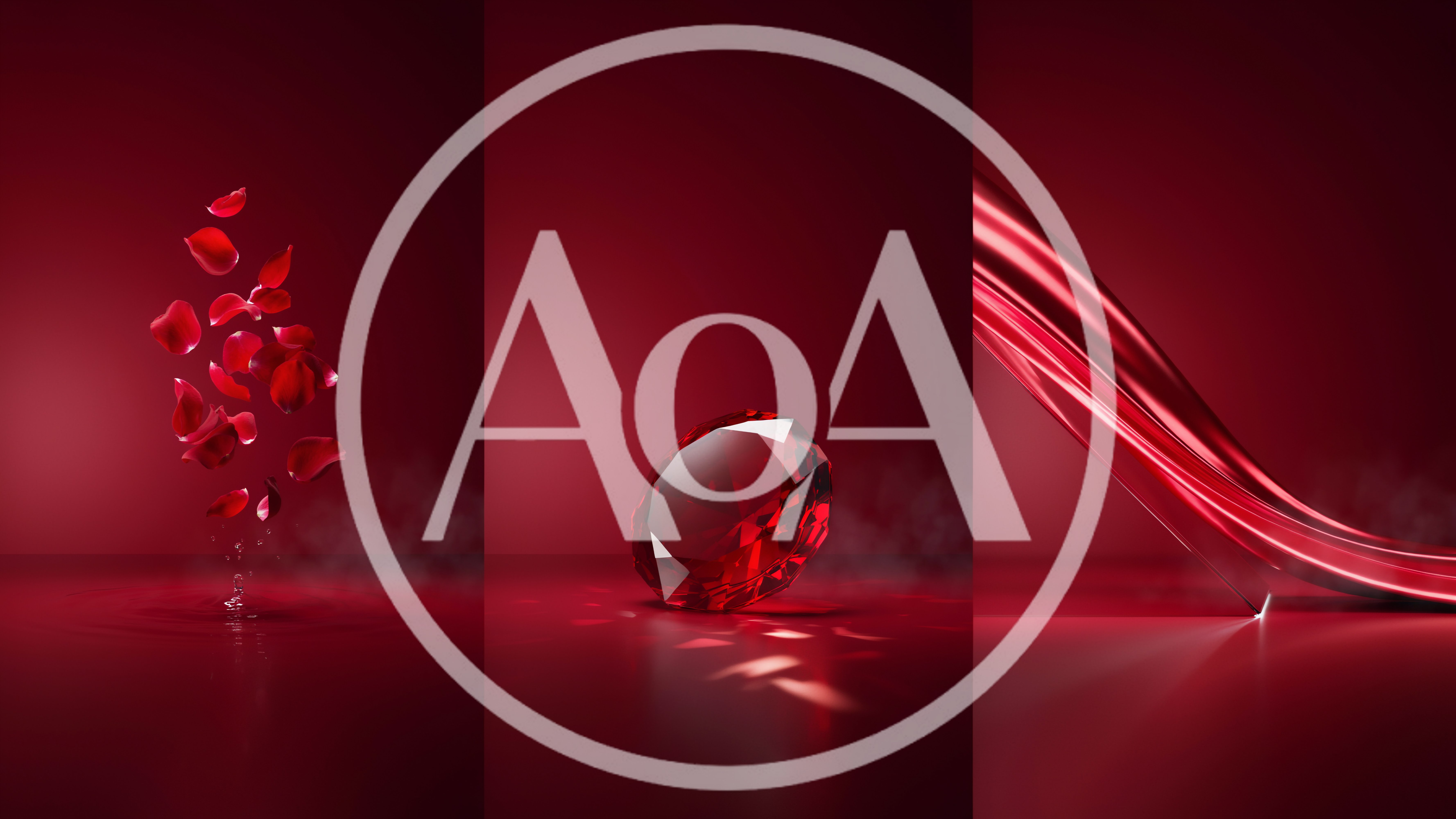 Abstract Red Luxury Composition With Gemstone And Petals