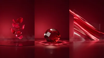 Abstract Red Composition With Petals Gemstone And Glass
