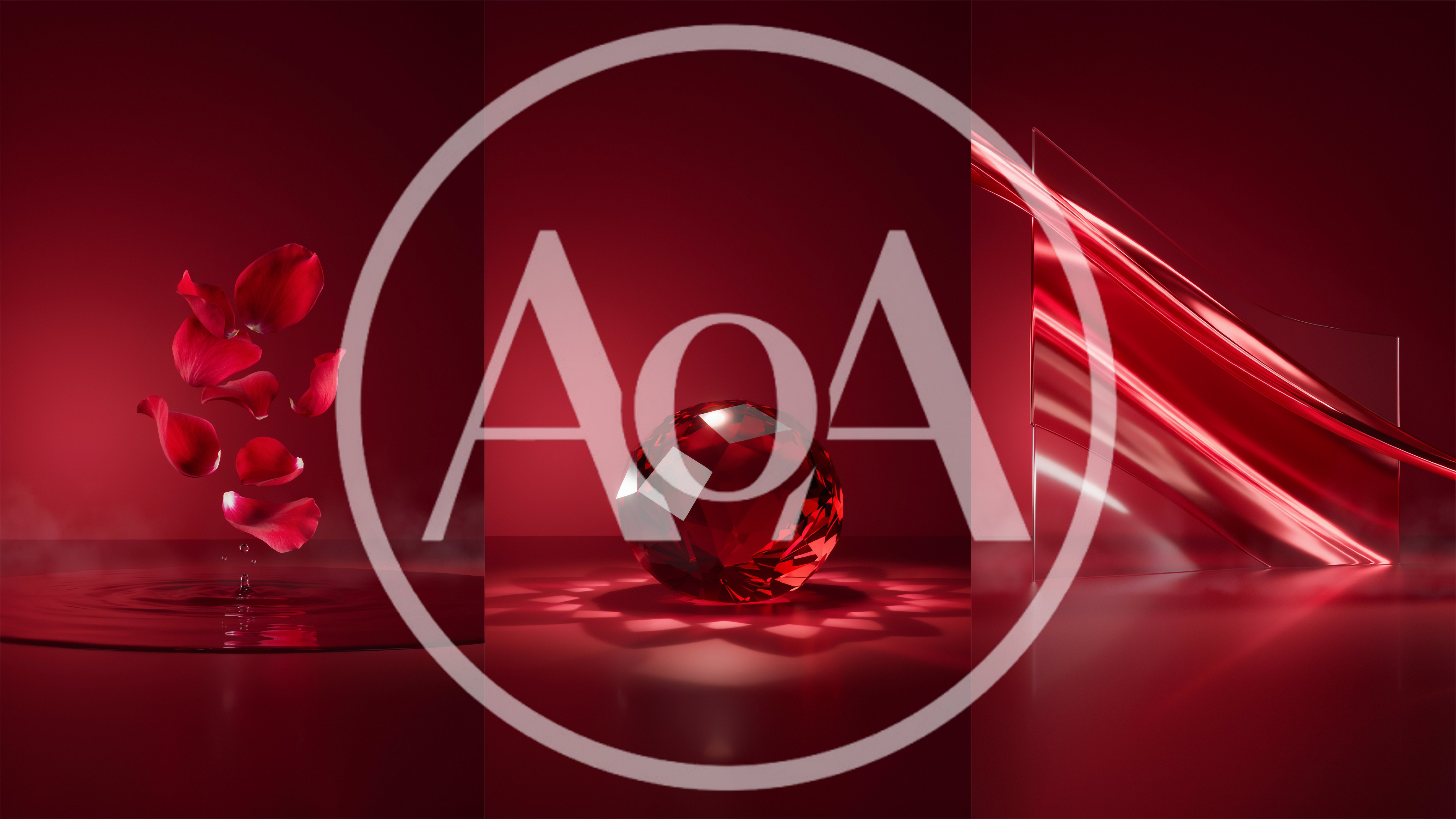 Abstract Red Composition With Petals Gemstone And Glass