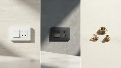 Modern Electrical Wall Switches and Brass Hardware Components