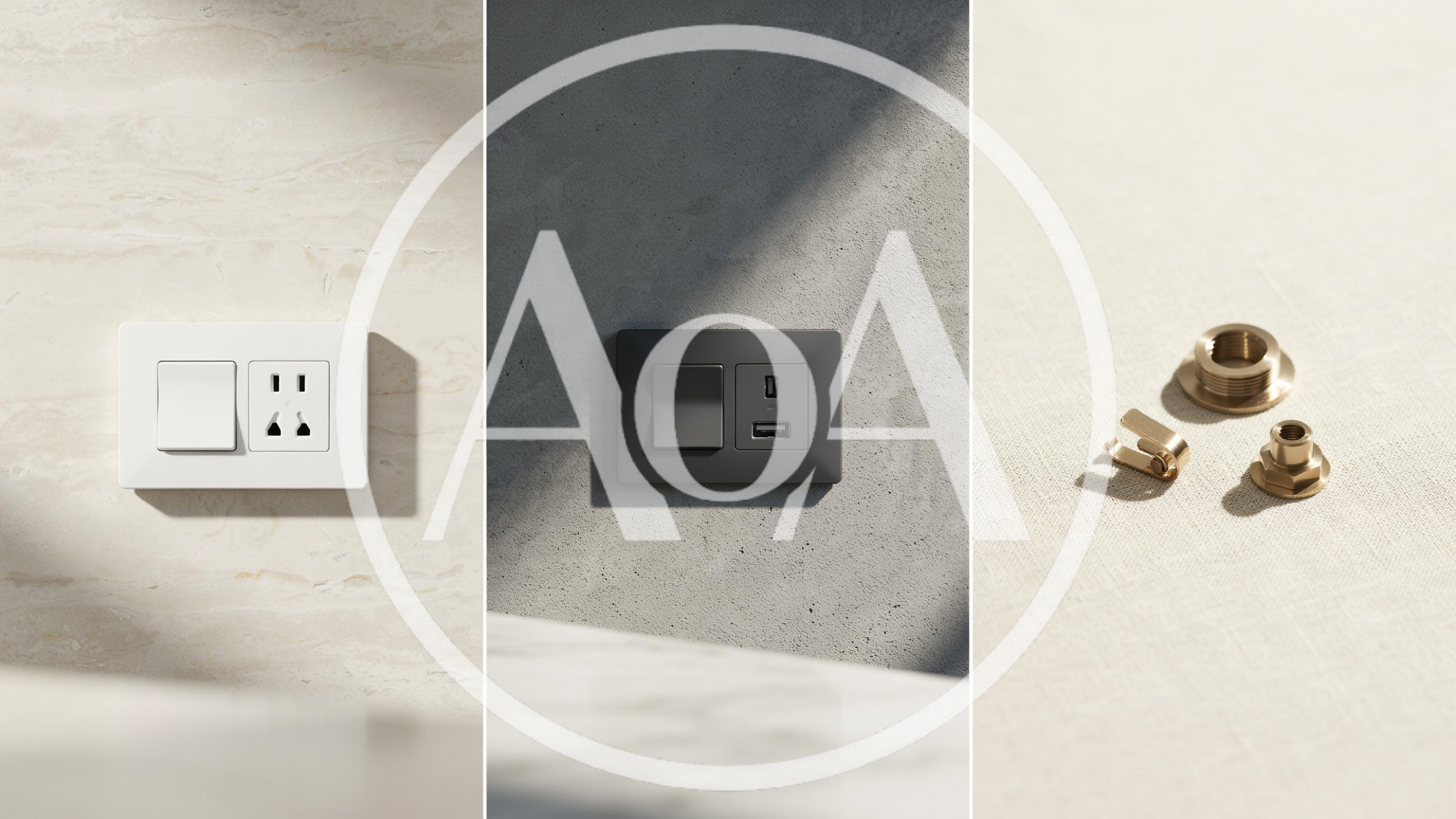 Modern Electrical Wall Switches and Brass Hardware Components
