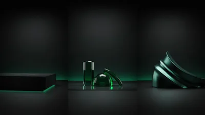 Abstract Green Glass Geometric Shapes on Dark Background