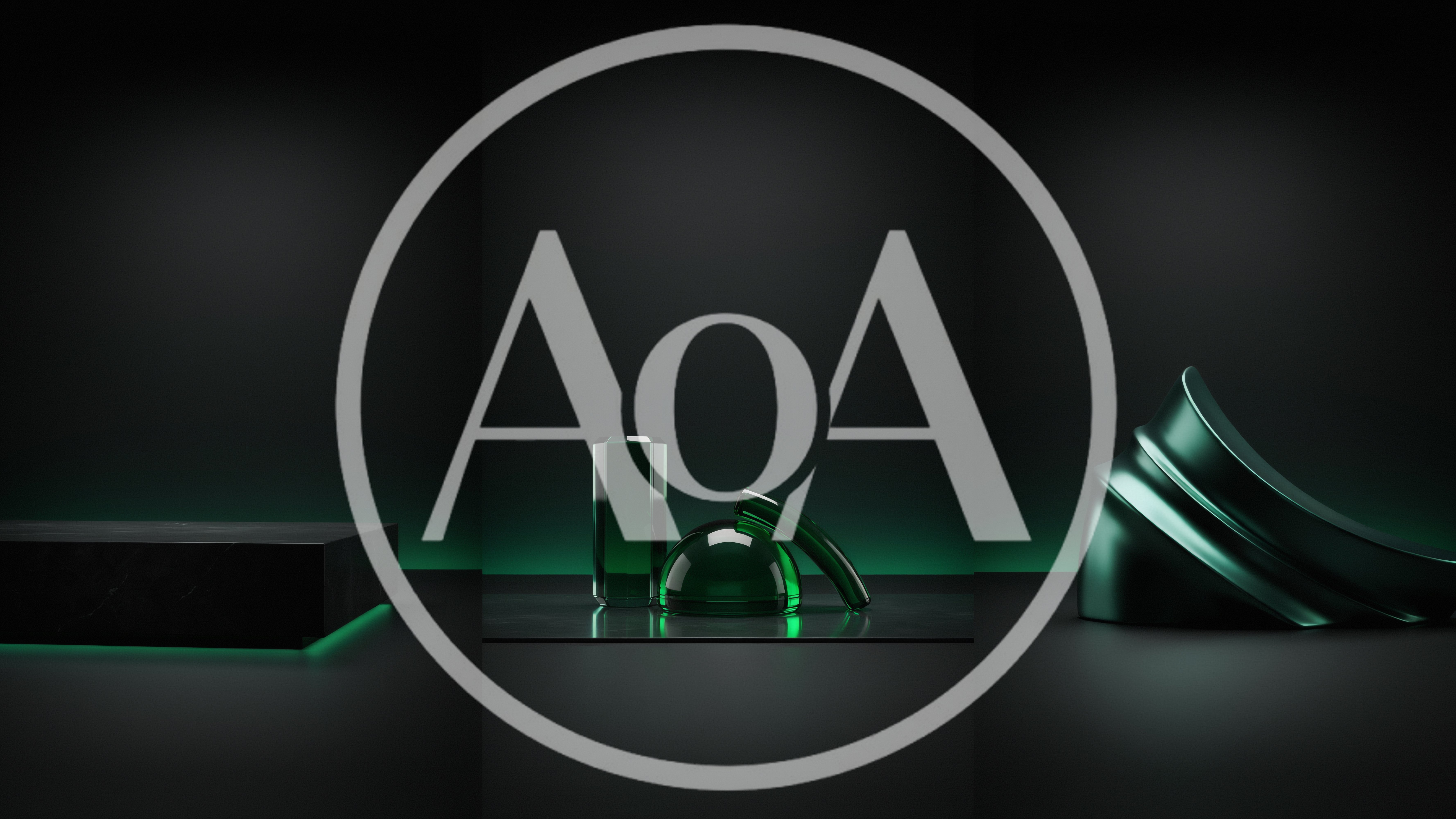 Abstract Green Glass Geometric Shapes on Dark Background