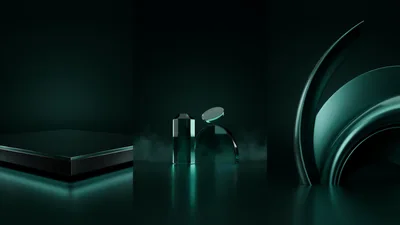 Abstract Dark Green Geometric 3D Product Display Backgrounds