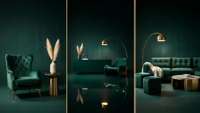 Modern Luxury Living Room Interior Design Triptych