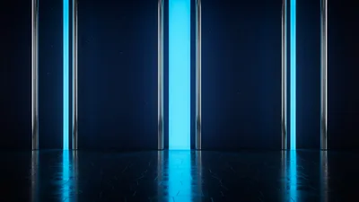 Futuristic Dark Room With Glowing Blue Neon Pillars