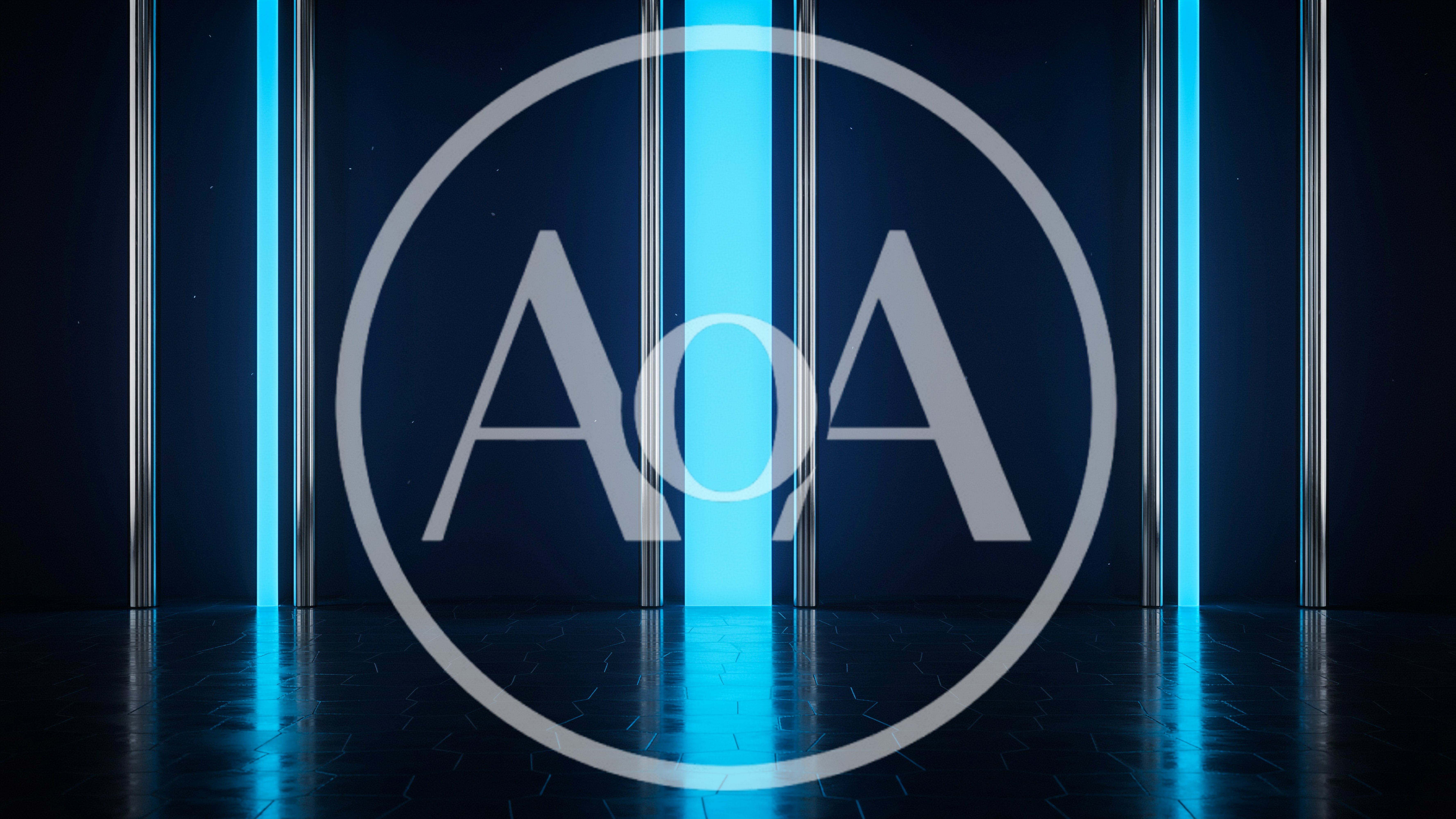 Futuristic Dark Room With Glowing Blue Neon Pillars