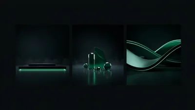 Abstract Green Glass Geometric Shapes And Podium Set
