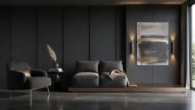 Modern Minimalist Living Room With Dark Interior Design