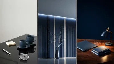 Modern Office Desk Interior Design Collage