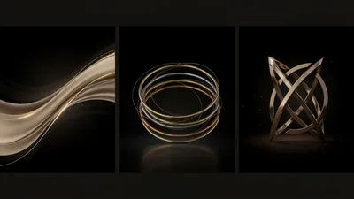 Abstract Metallic Shapes And Flowing Gold Waves