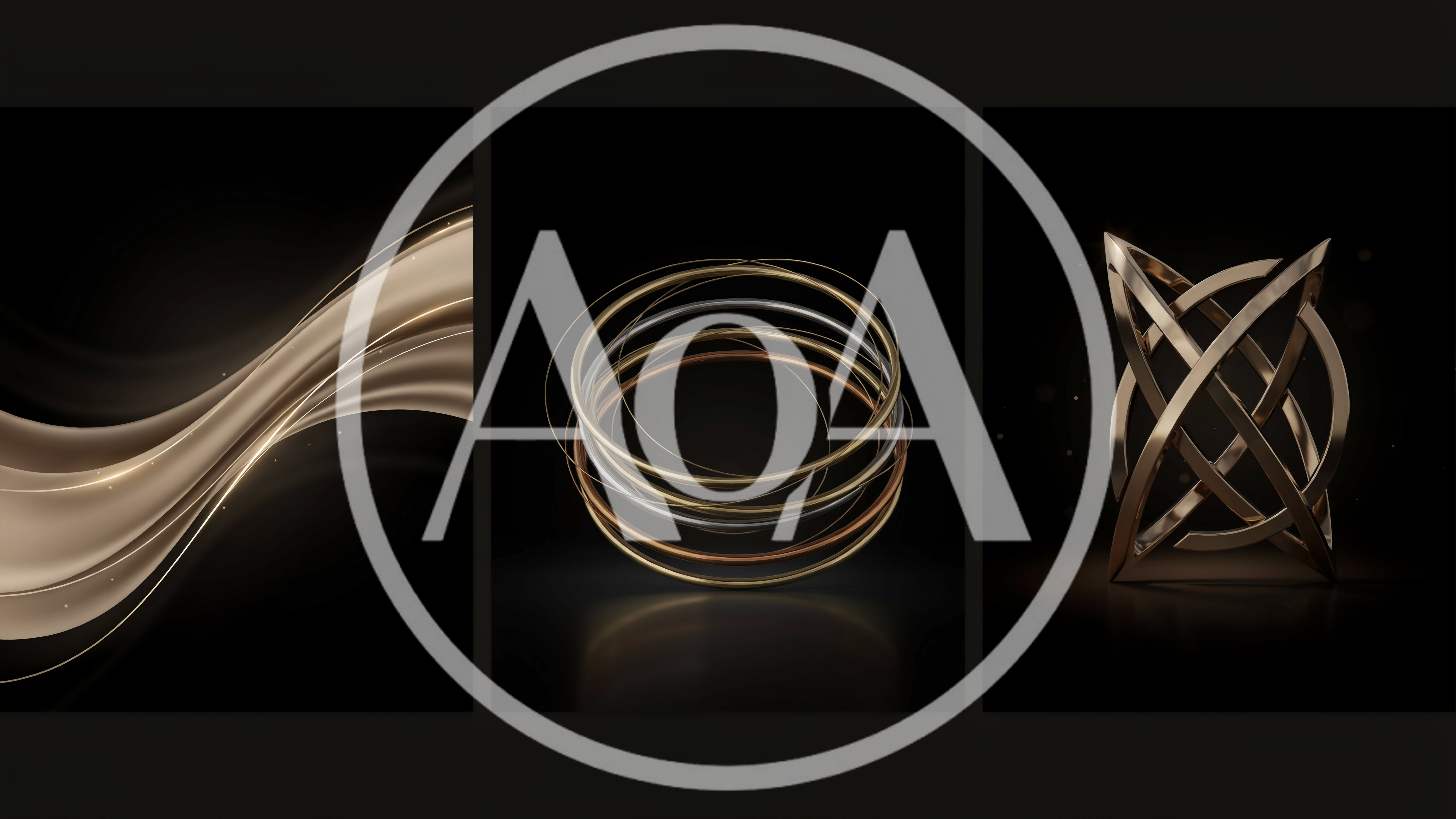 Abstract Metallic Shapes And Flowing Gold Waves