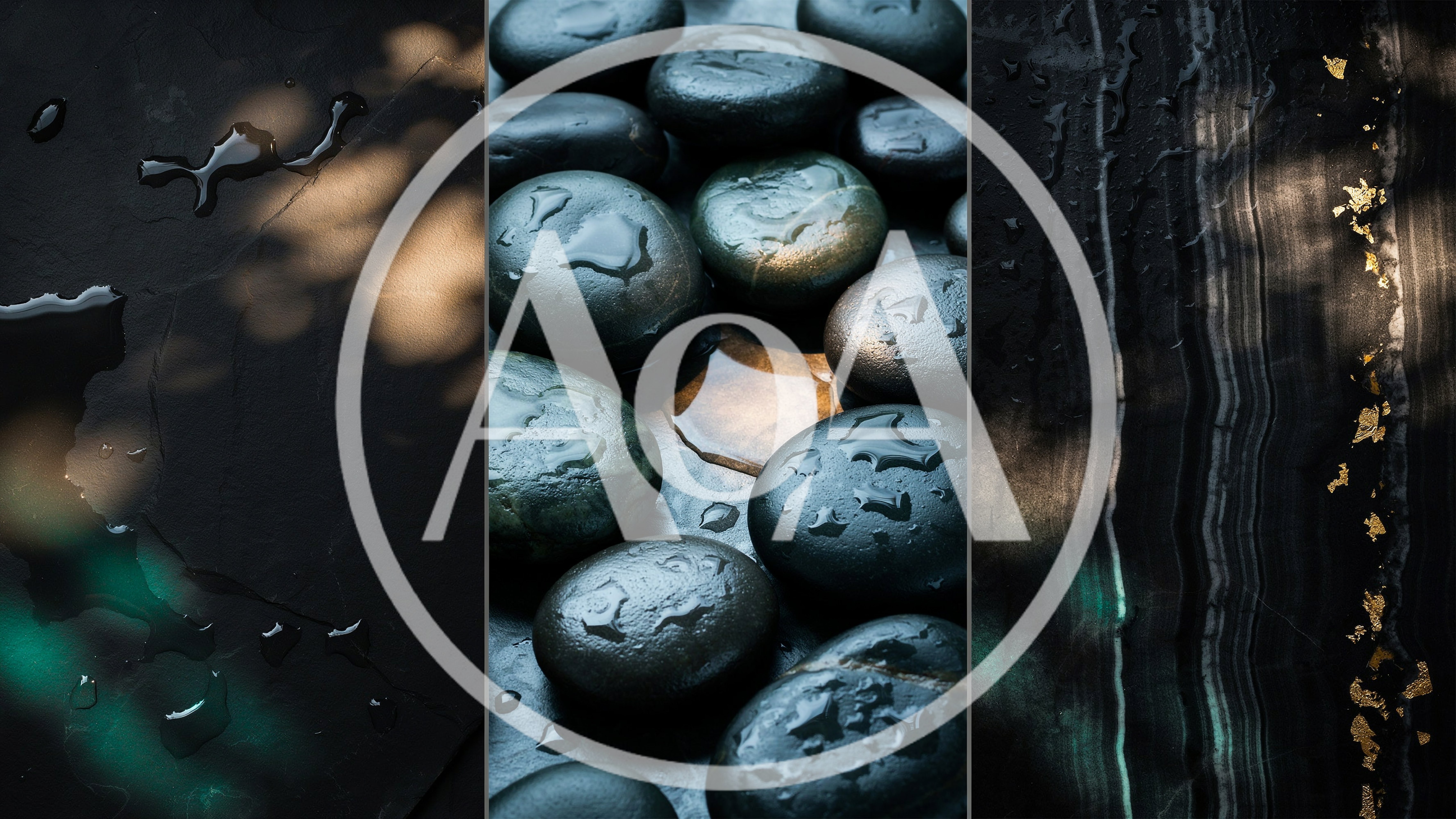 Abstract Triptych Of Wet Black Stones And Textures