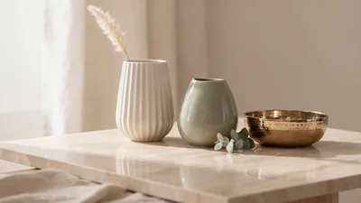 Minimalist Home Decor With Vases And Brass Bowl