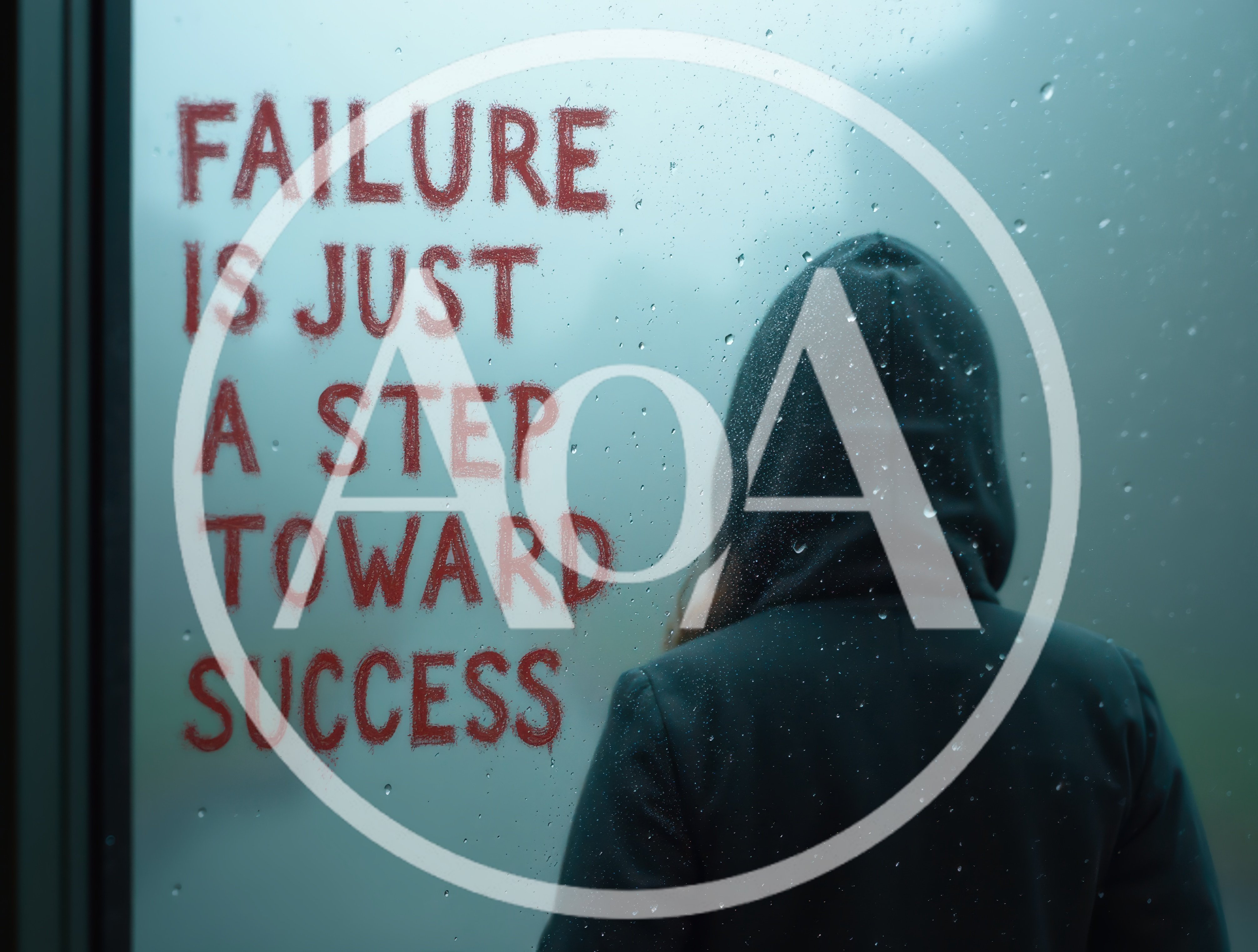 Person Wearing Hoodie Looking Through Rainy Window With Text