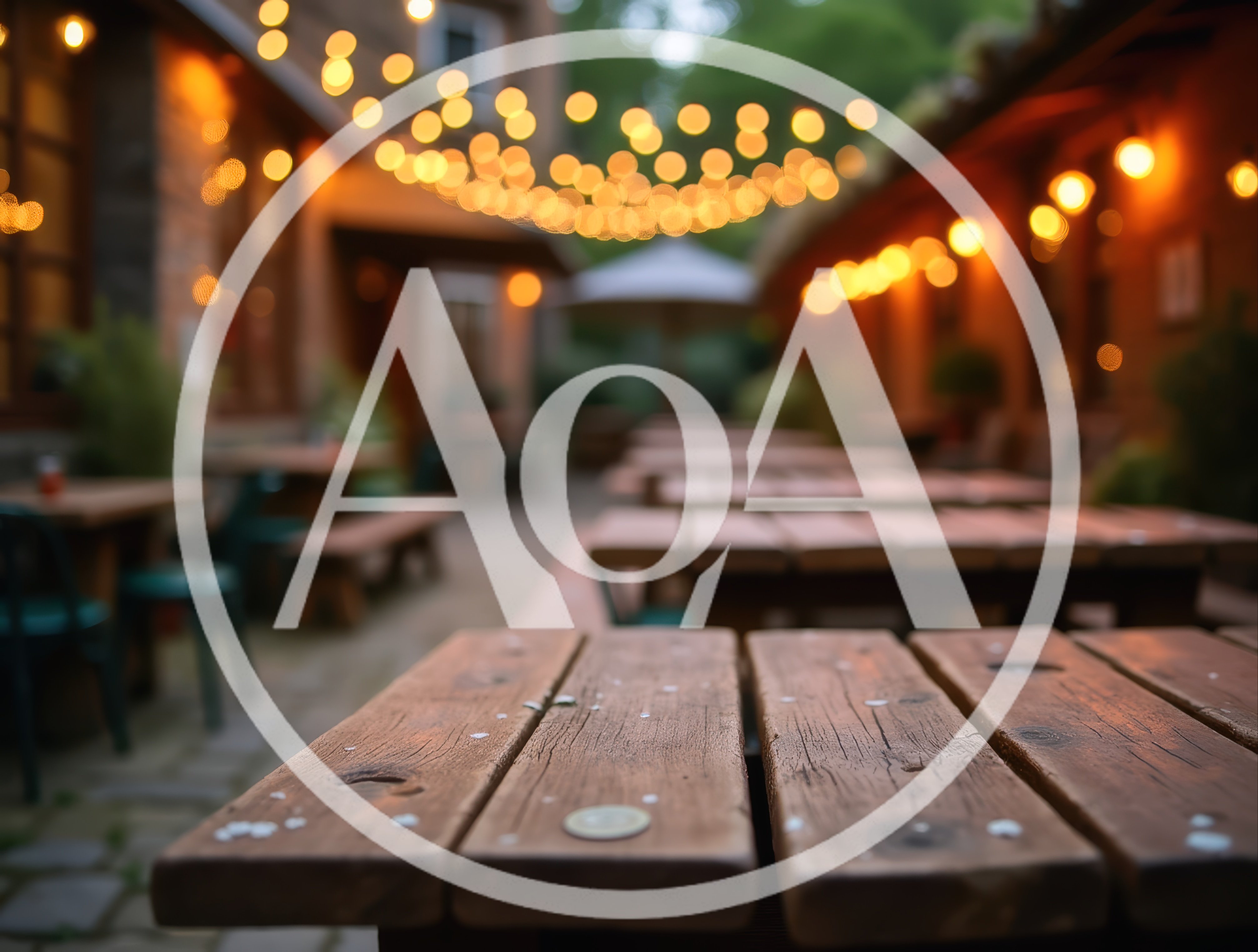 Empty Wooden Picnic Tables at Outdoor Restaurant