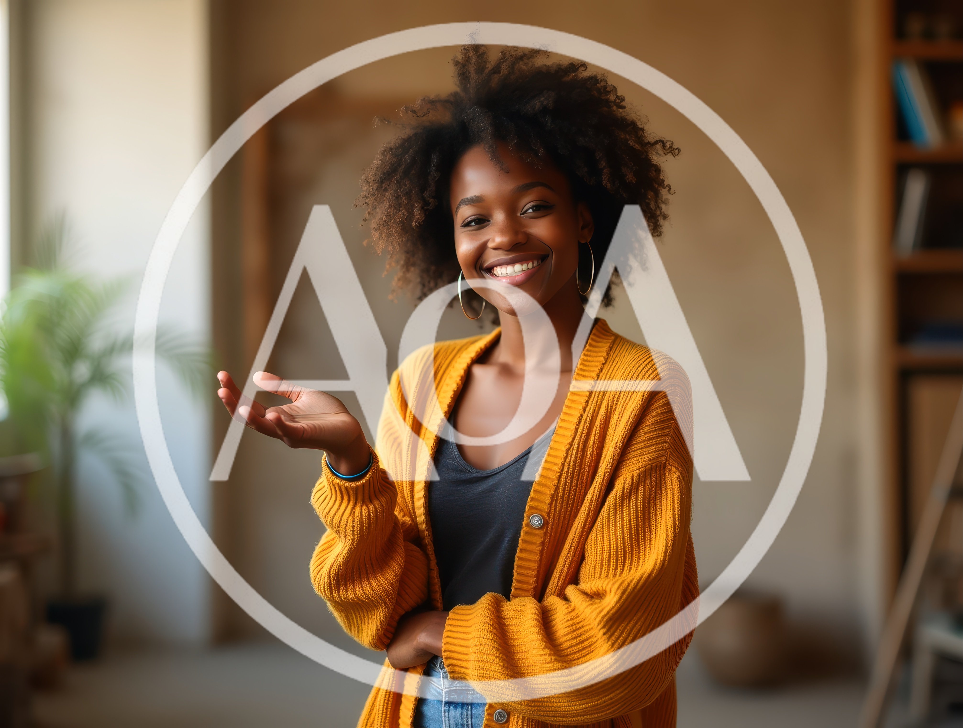 Smiling Young Woman Gesturing In A Cozy Home Office
