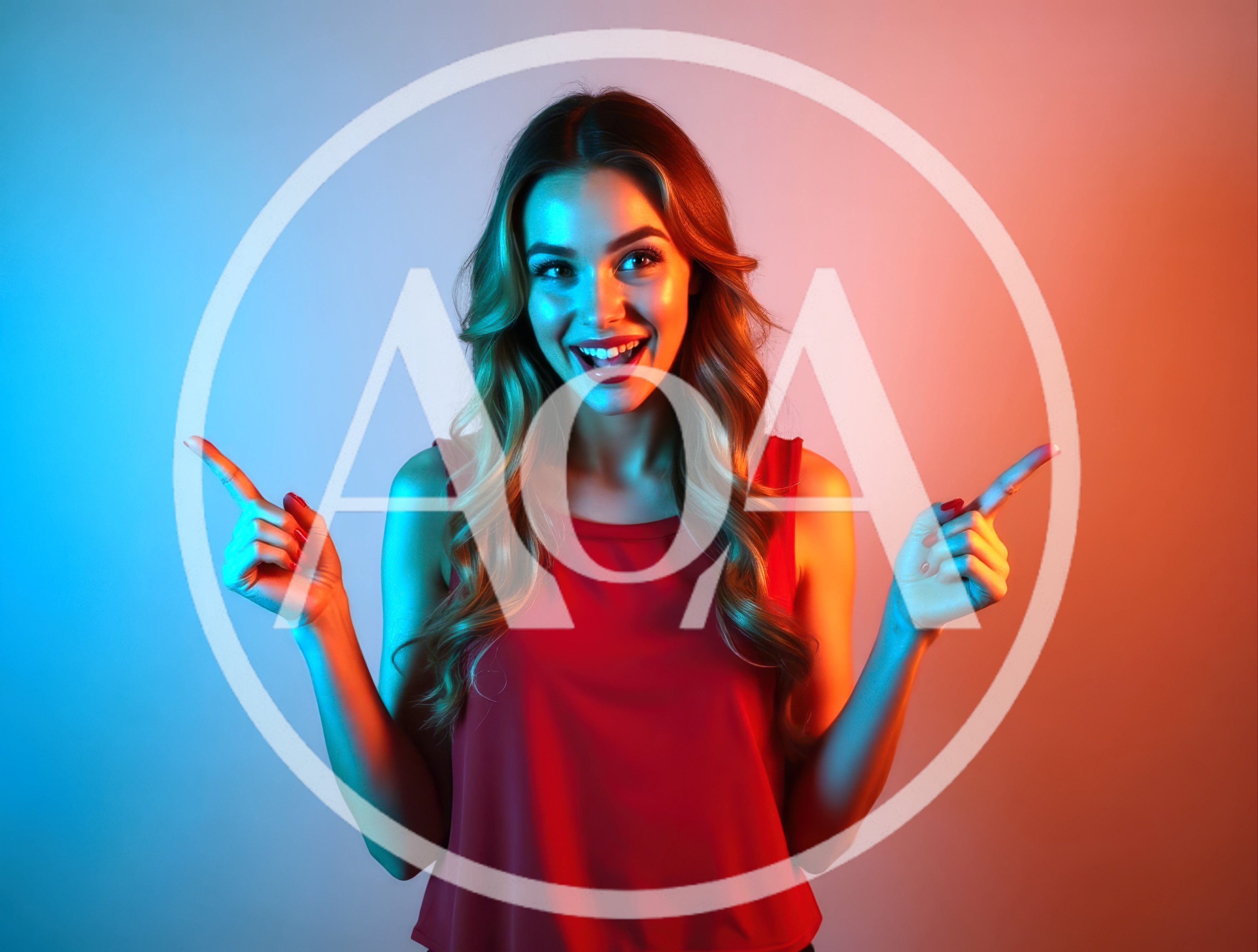 Excited Young Woman Pointing To Both Sides