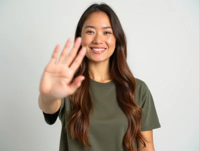 Young Asian Woman Waving Hand In Greeting
