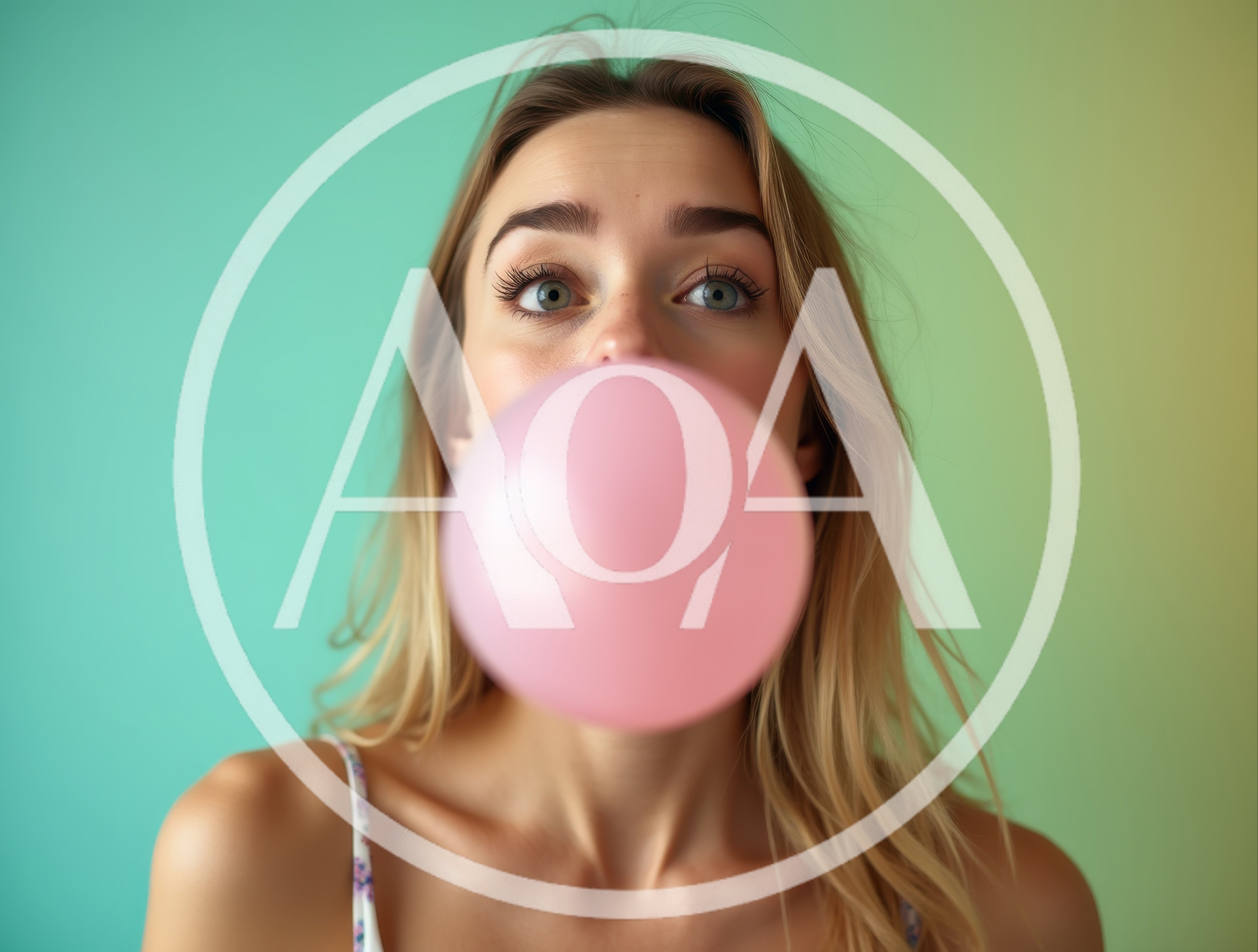 Young Woman Blowing A Pink Bubblegum Bubble