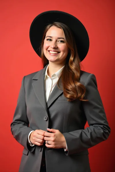 Smiling Businesswoman Wearing A Fedora Hat