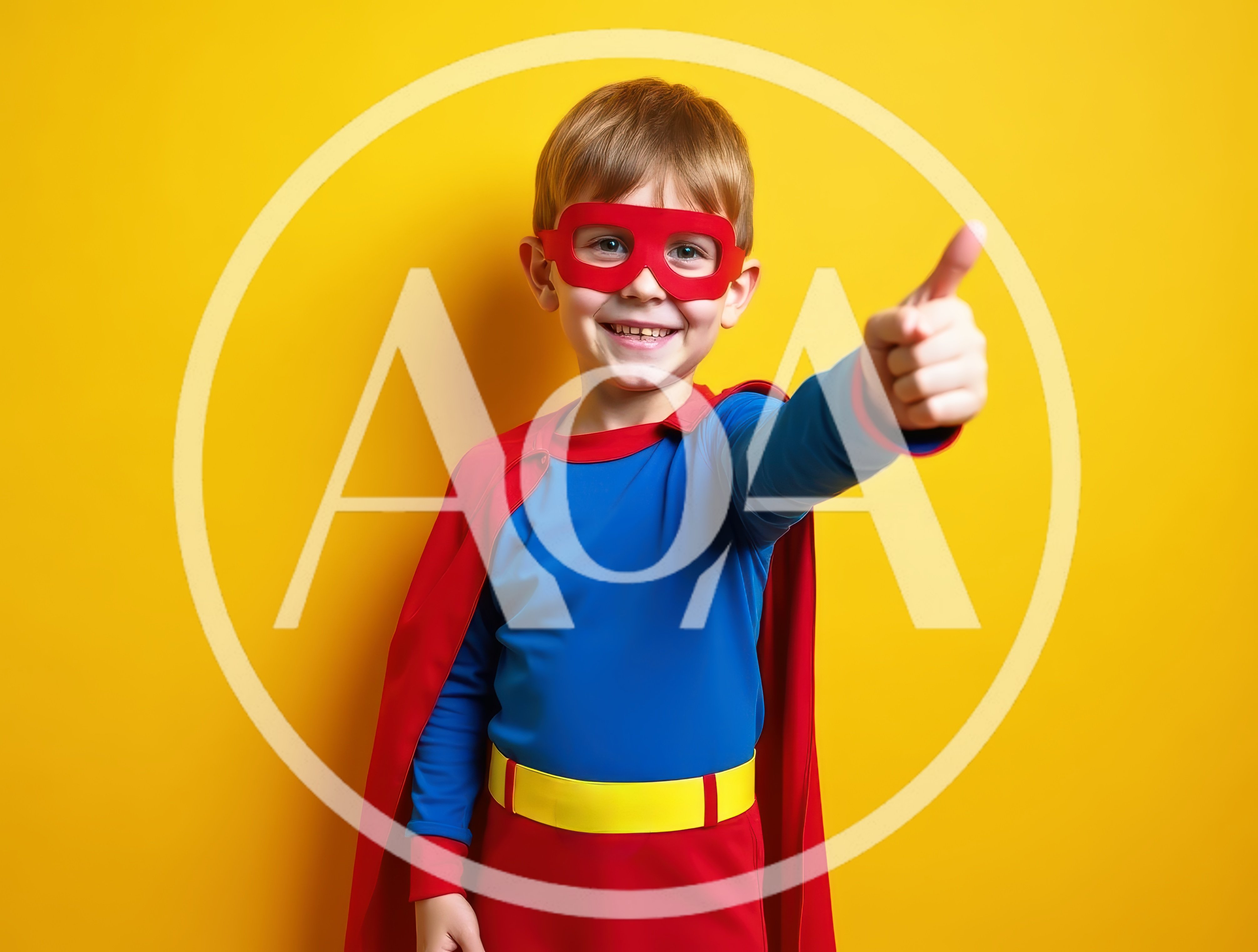 Young Boy Dressed As A Superhero Giving A Thumbs Up