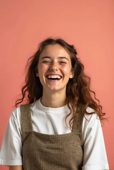 Young Woman Laughing With Joyful Expression