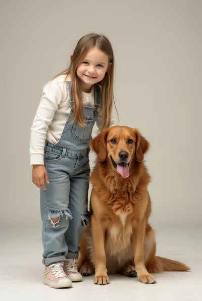 Young Girl Posing With Her Golden Retriever Dog