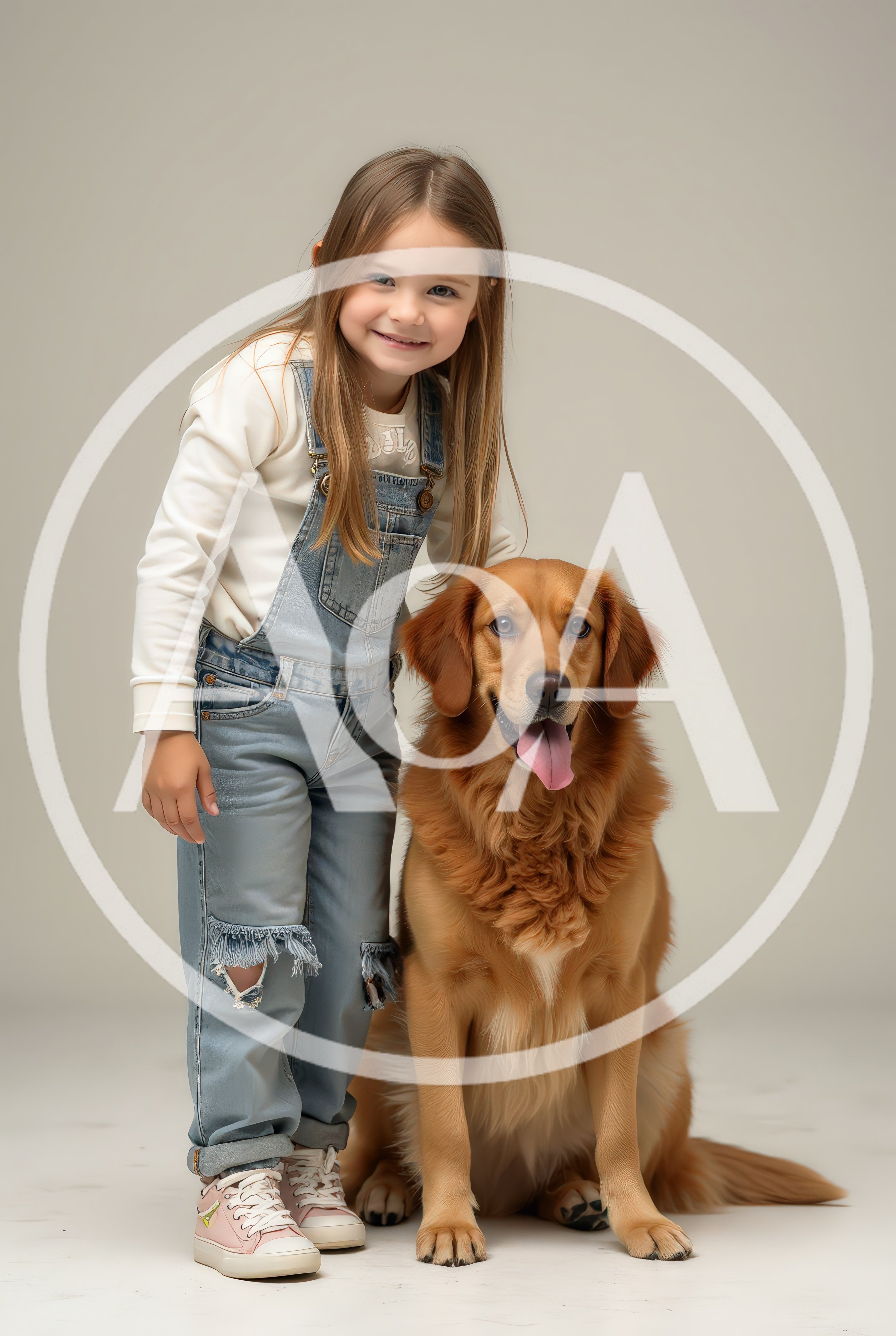 Young Girl Posing With Her Golden Retriever Dog