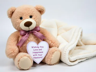 Teddy Bear With Newborn Greeting Card And Blanket