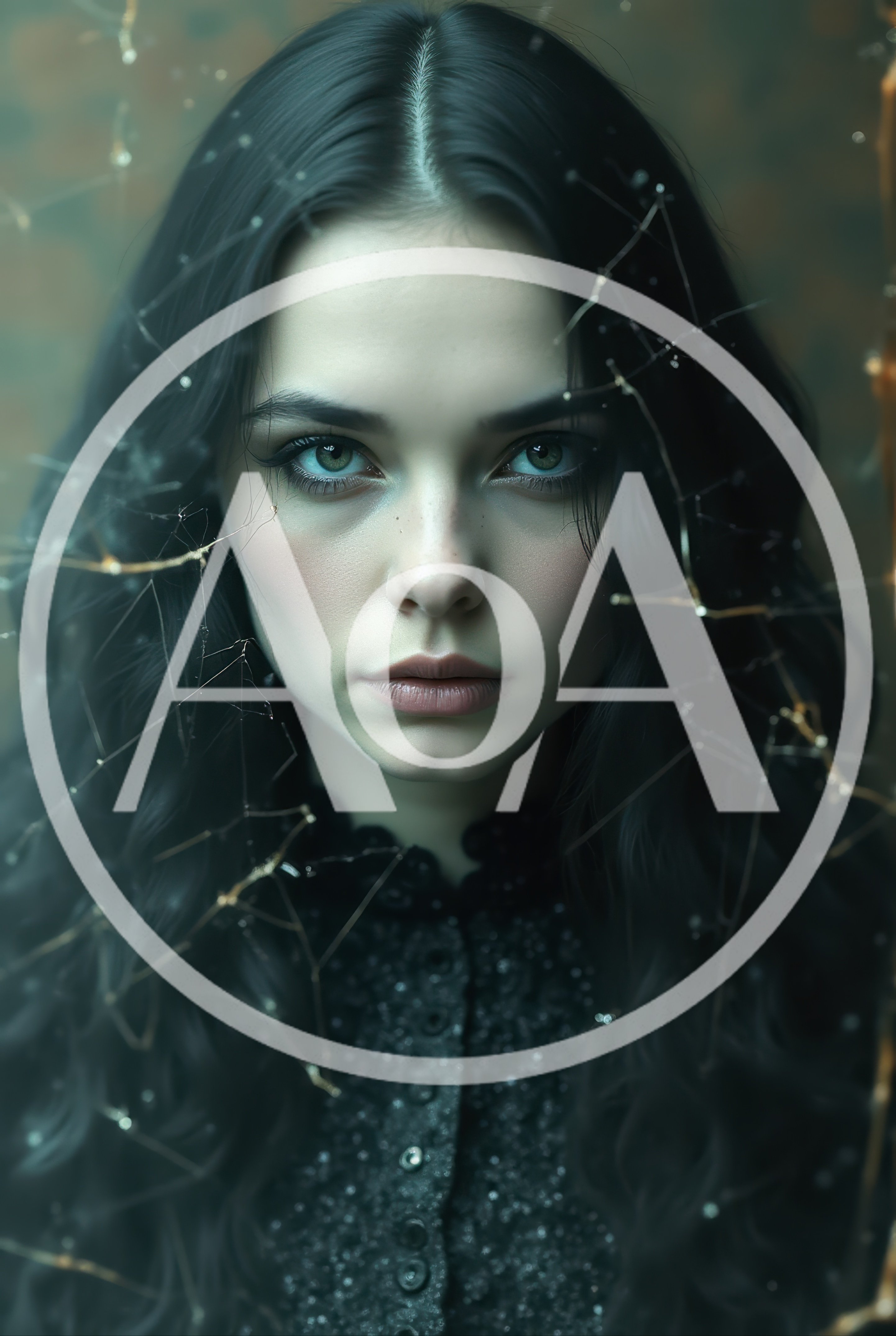 Portrait Of A Mysterious Young Woman Behind Cracked Glass