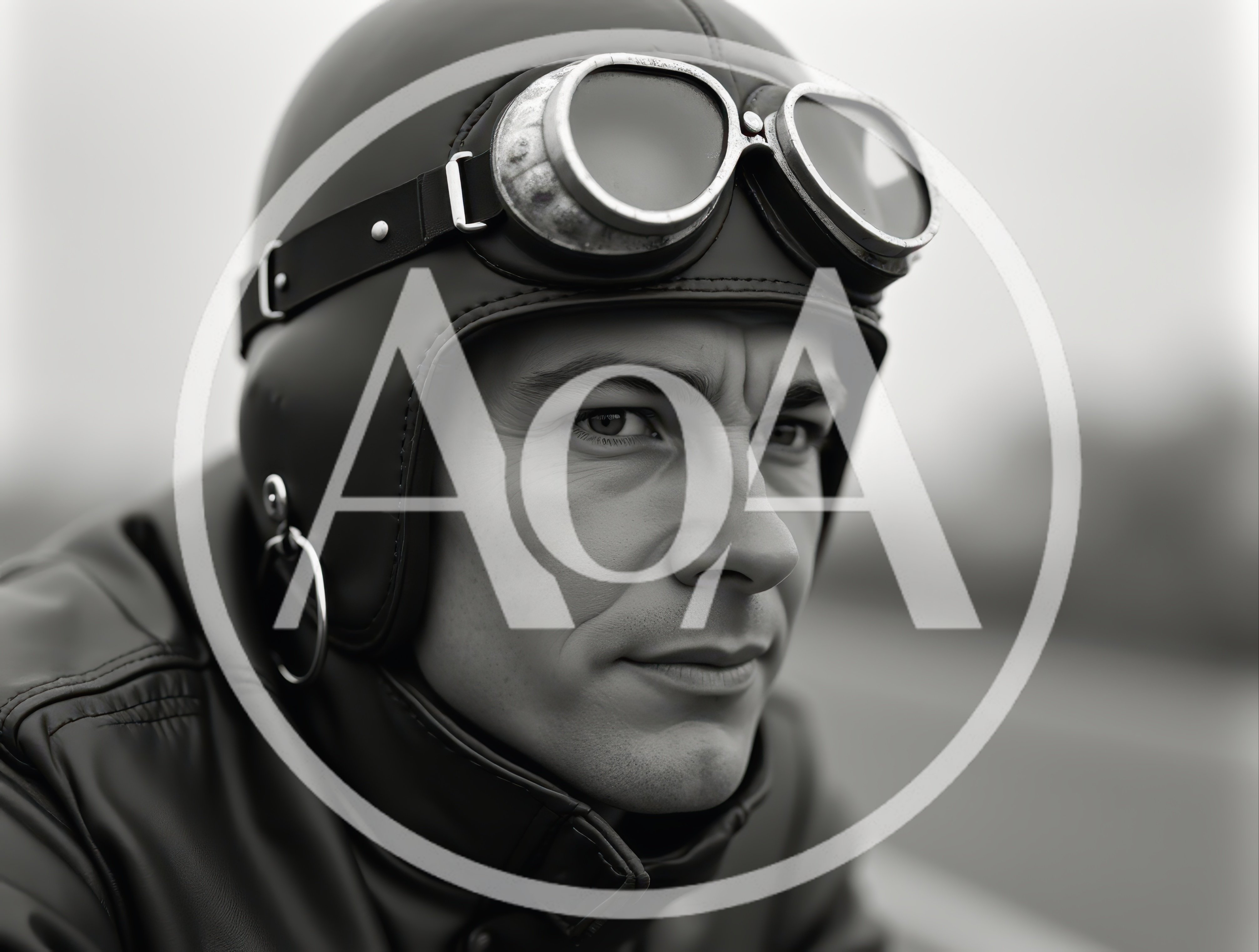 Portrait Of A Vintage Aviator Wearing Leather Helmet