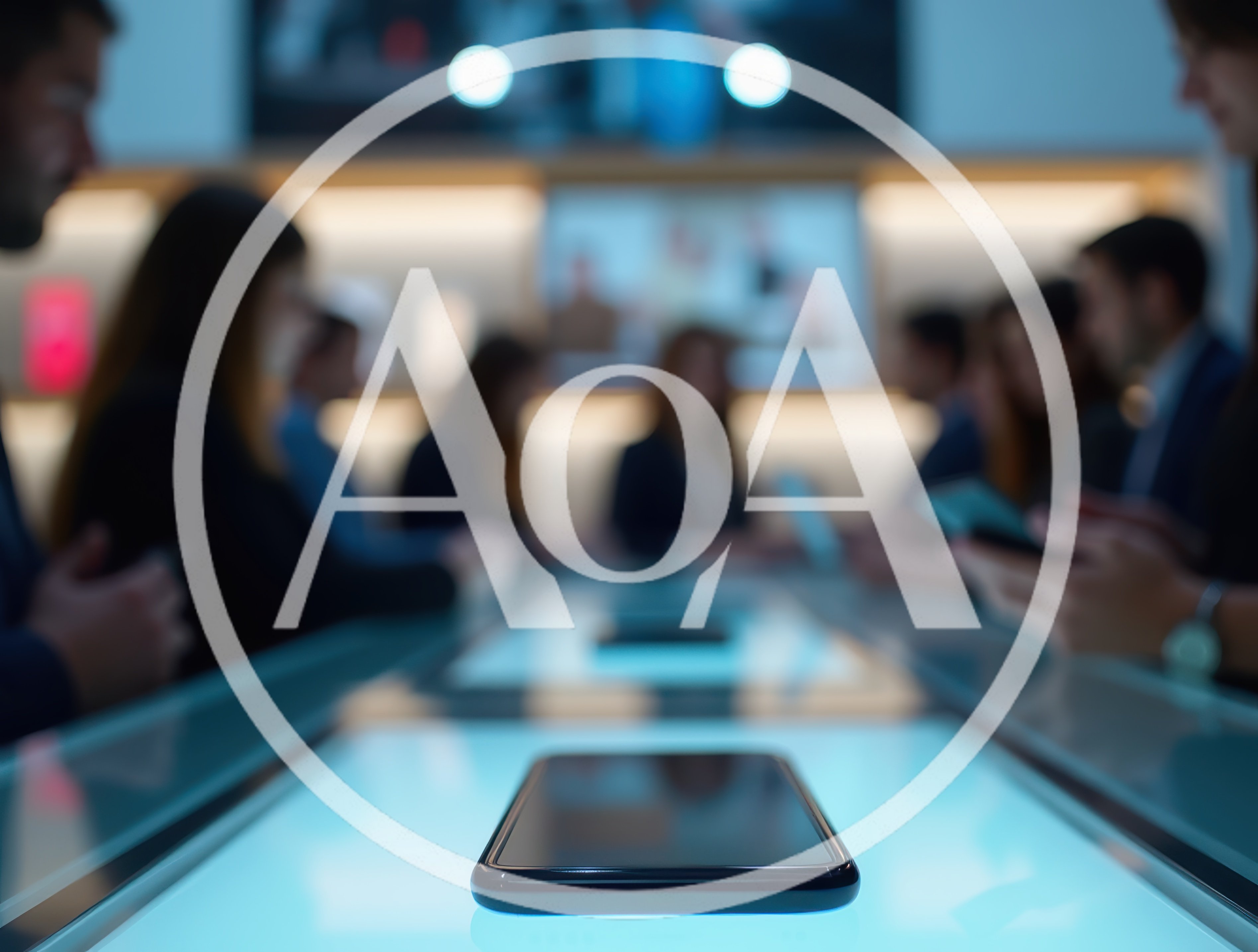 Smartphone Displayed on Illuminated Table in Modern Office