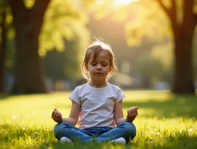 Young Girl Meditating in a Sunny Park