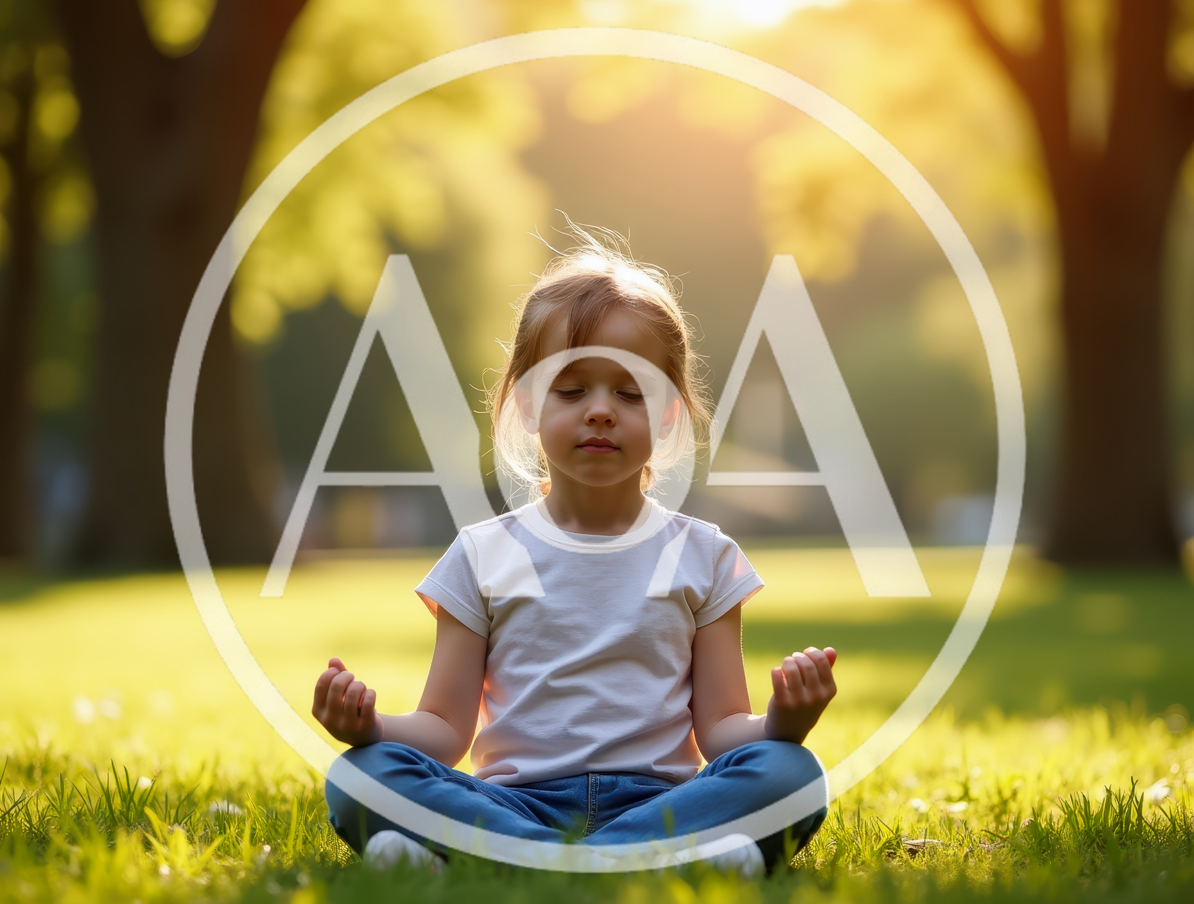 Young Girl Meditating in a Sunny Park